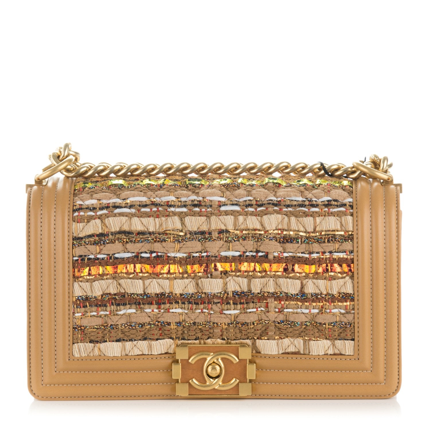 Chanel Iridescent Tweed Lambskin Medium Boy Flap Dark Beige 1 of 8