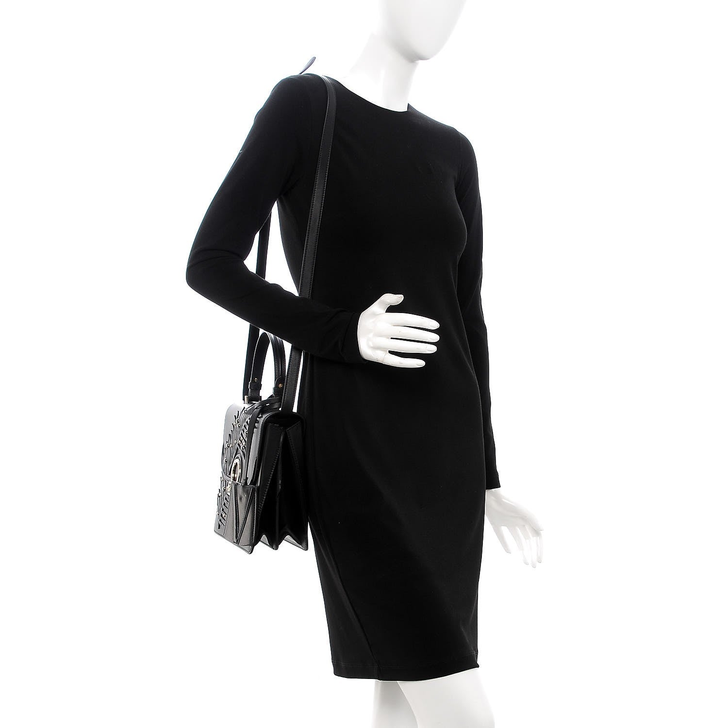 Versace Calfskin Leaf Medium DV One Satchel Black 2 of 10
