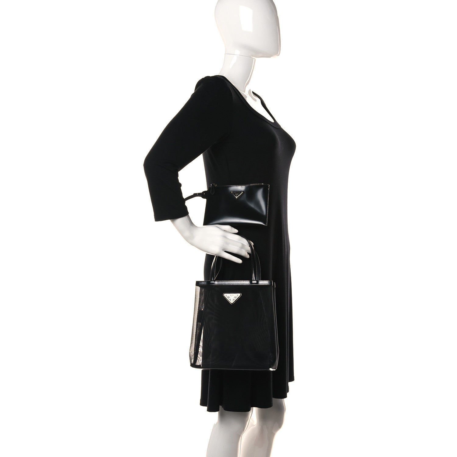 Prada Mesh Small Tote Bag Black 2 of 14