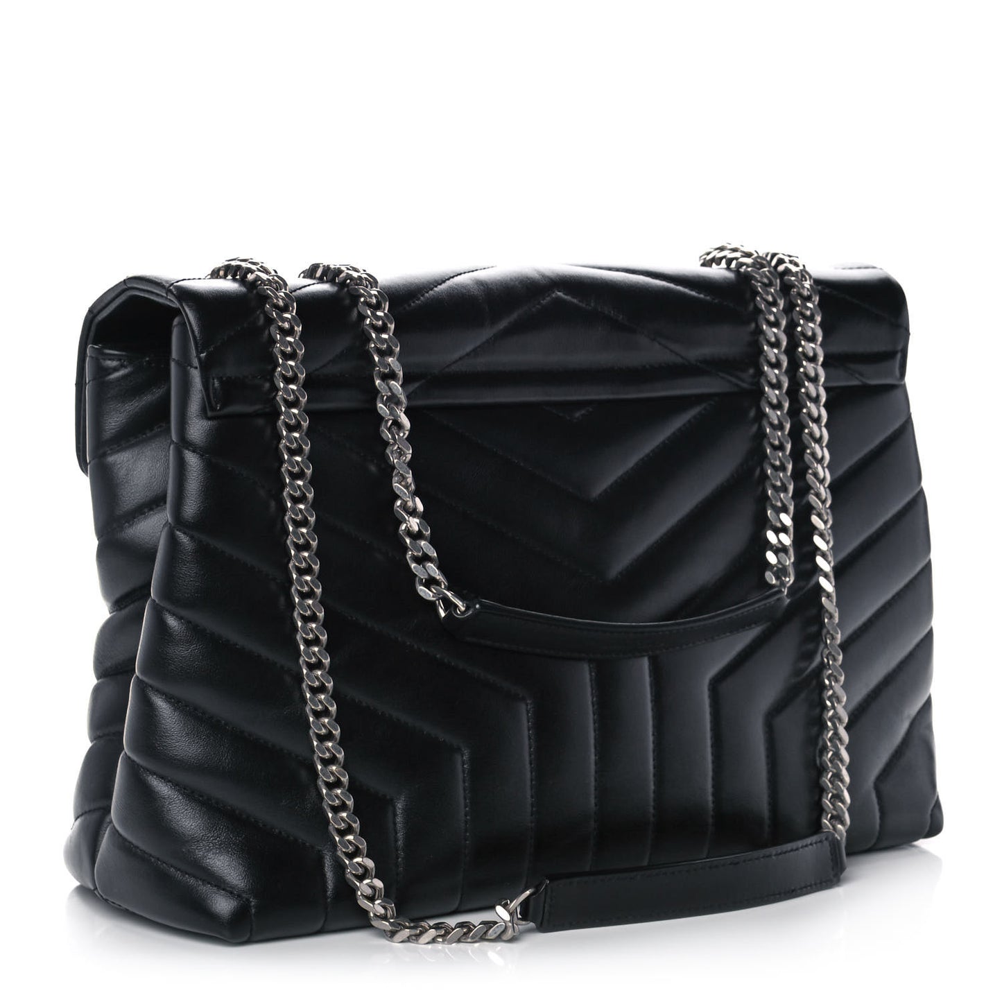 Calfskin Y Quilted Monogram Medium Loulou Chain Satchel Black