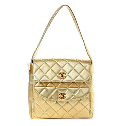 Chanel Metallic Lambskin Quilted Double Pocket Shoulder Bag Gold 1 of 11