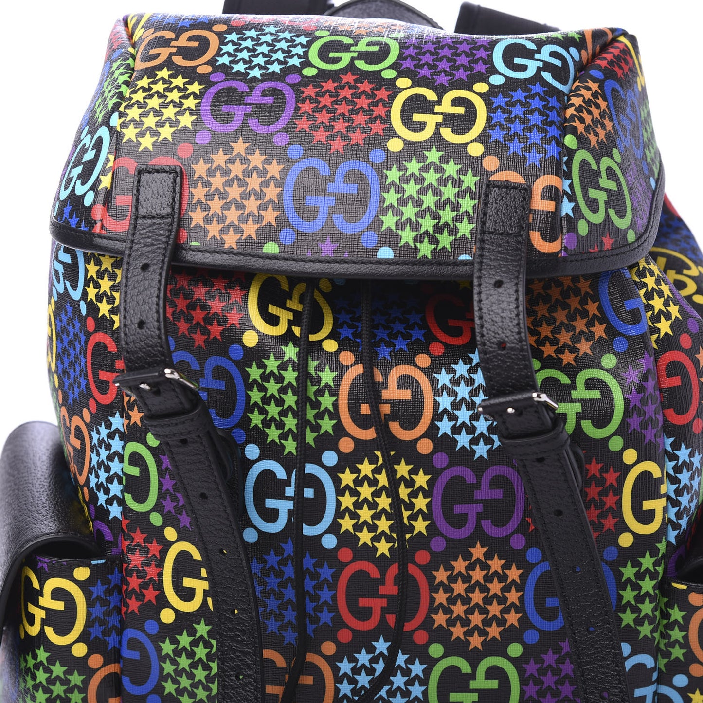 GG Supreme Monogram Psychedelic Medium Double Buckle Backpack Black Multicolor