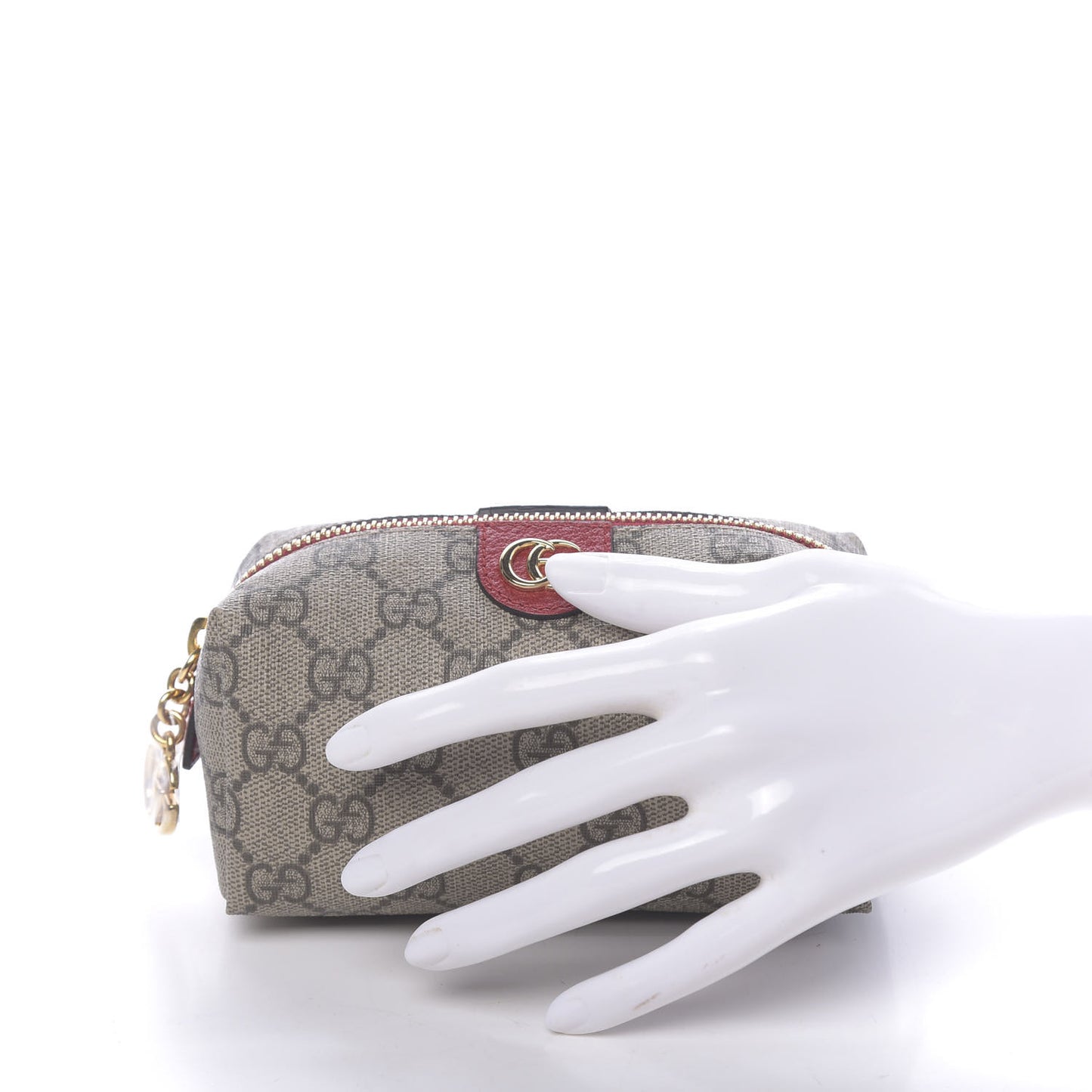 Soft GG Supreme Monogram Calfskin Small Ophidia Cosmetic Case Beige Ebony Hibiscus Red