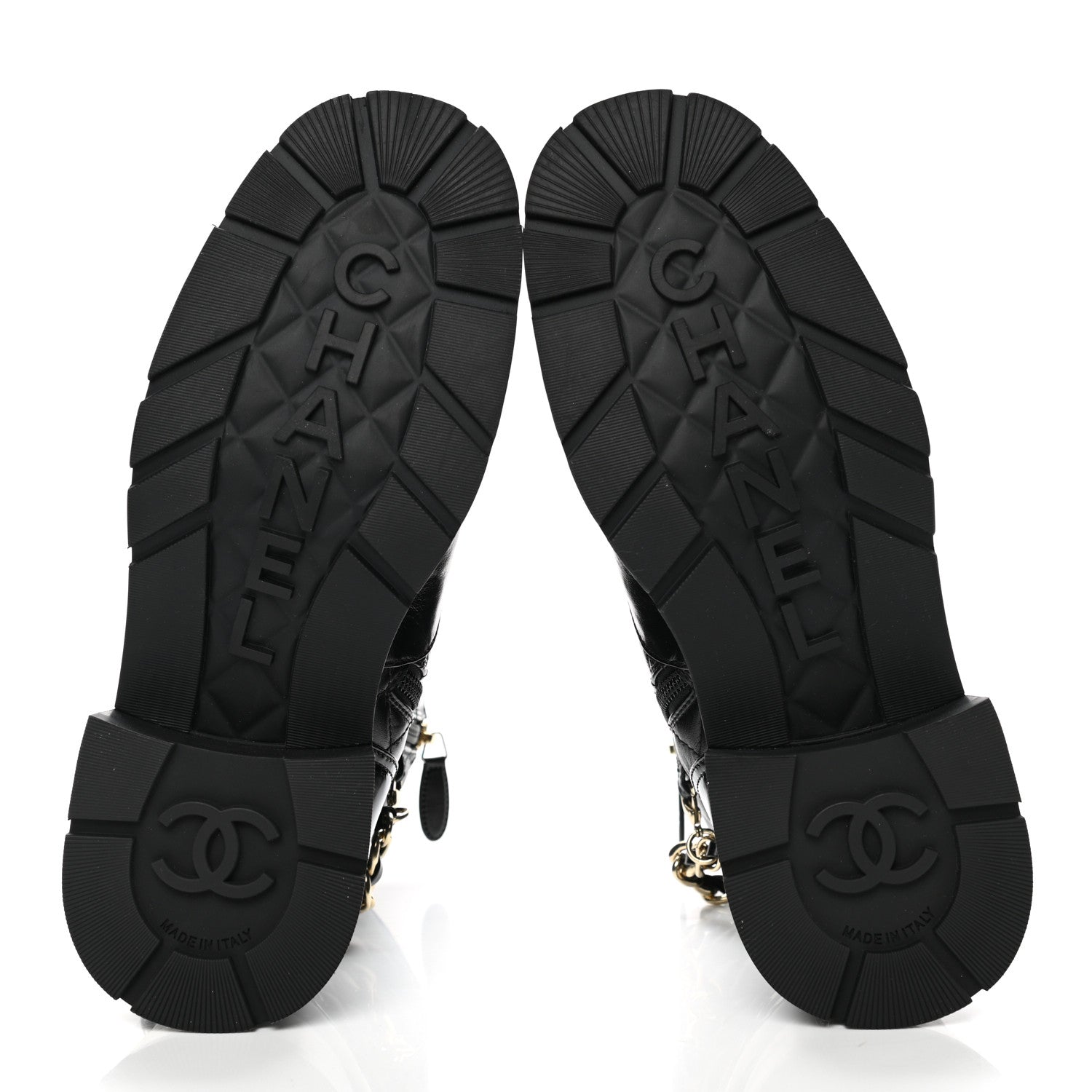 Chanel Shiny Calfskin Patent Quilted Chain Lace Up Combat Boots 38.5 Black 5 of 9