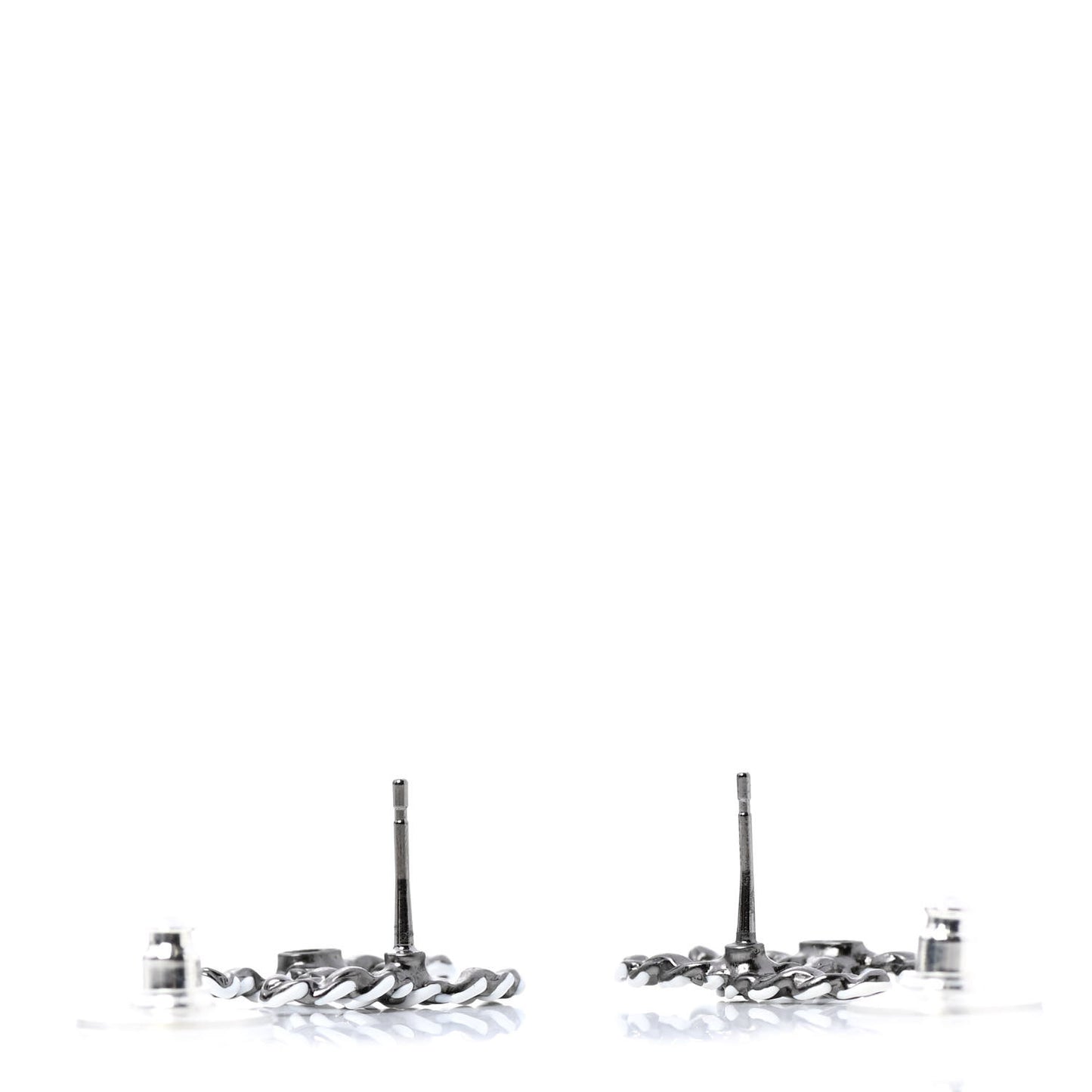 Lambskin Chain CC Earrings Silver Grey