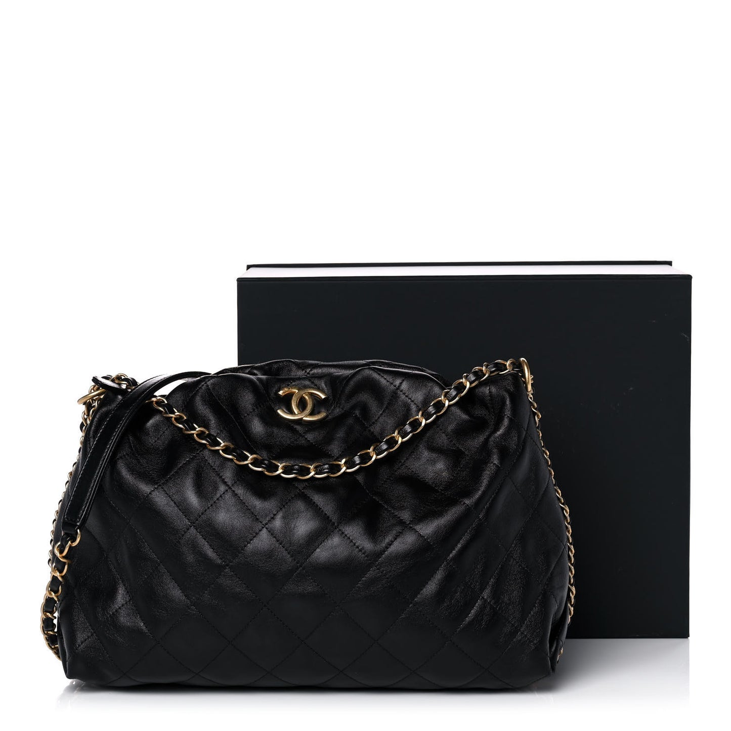 Calfskin Quilted Coco Shelter Bowling Bag Black