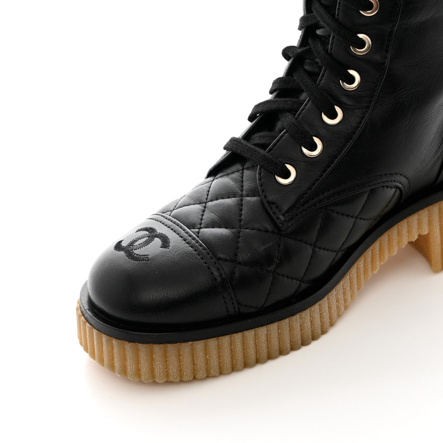 Chanel Calfskin Quilted CC Combat Boots 36 Black 10 of 13