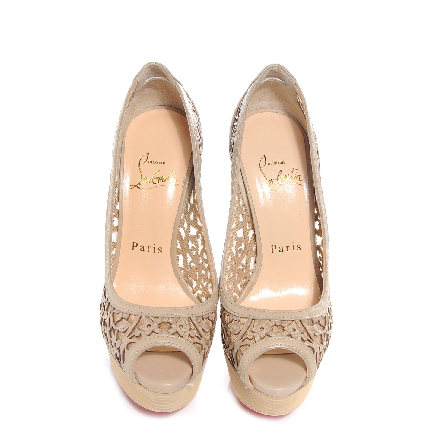 Calf Laser Cut Pampas VIP 150 Platform Pumps 34 Nude
