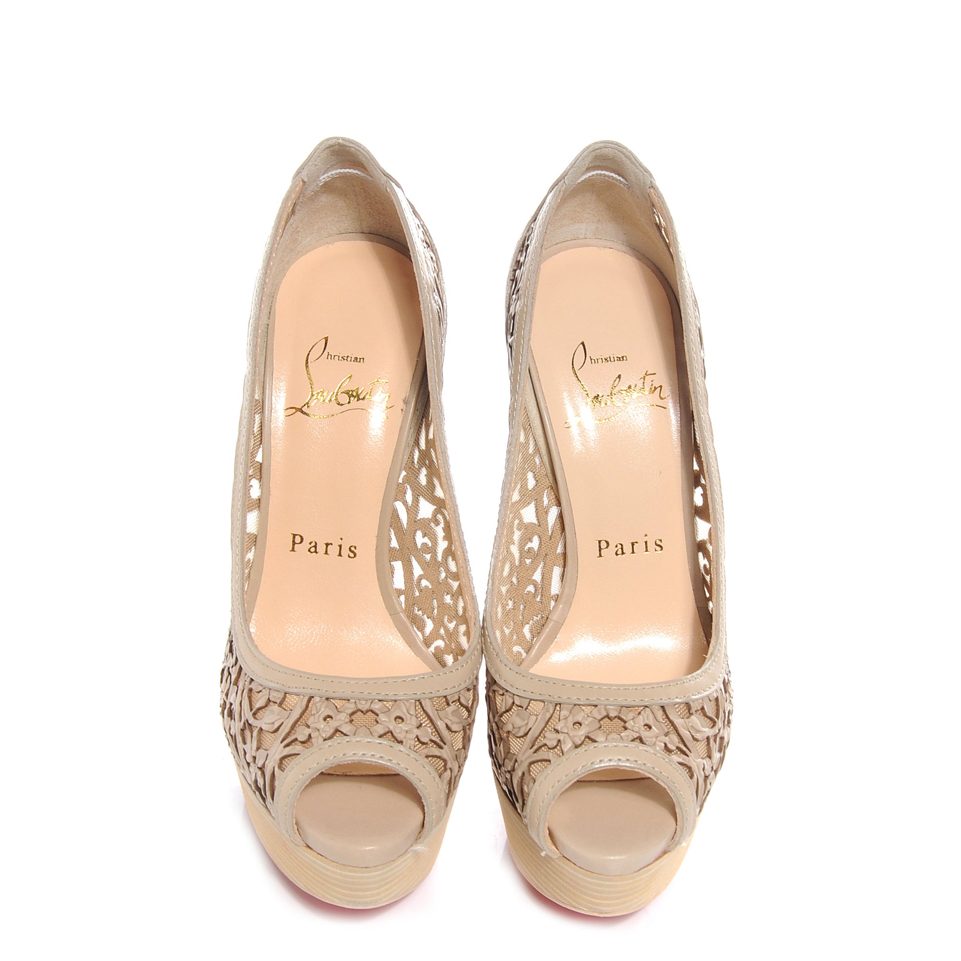 Christian Louboutin Calf Laser Cut Pampas VIP 150 Platform Pumps 34 Nude 2 of 7