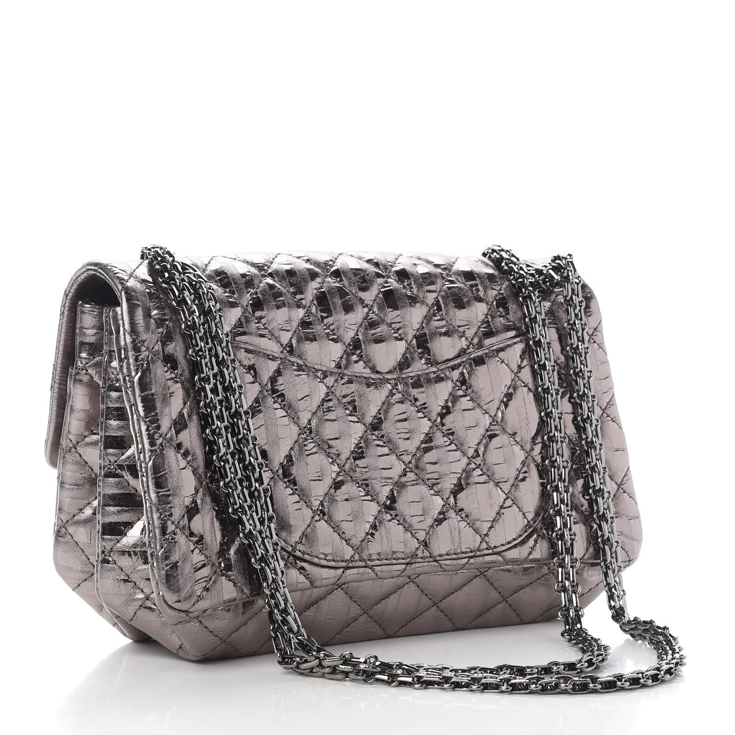 Chanel Metallic Aged Calfskin Striped Accordion Reissue 2.55 Flap Dark Silver 3 of 9