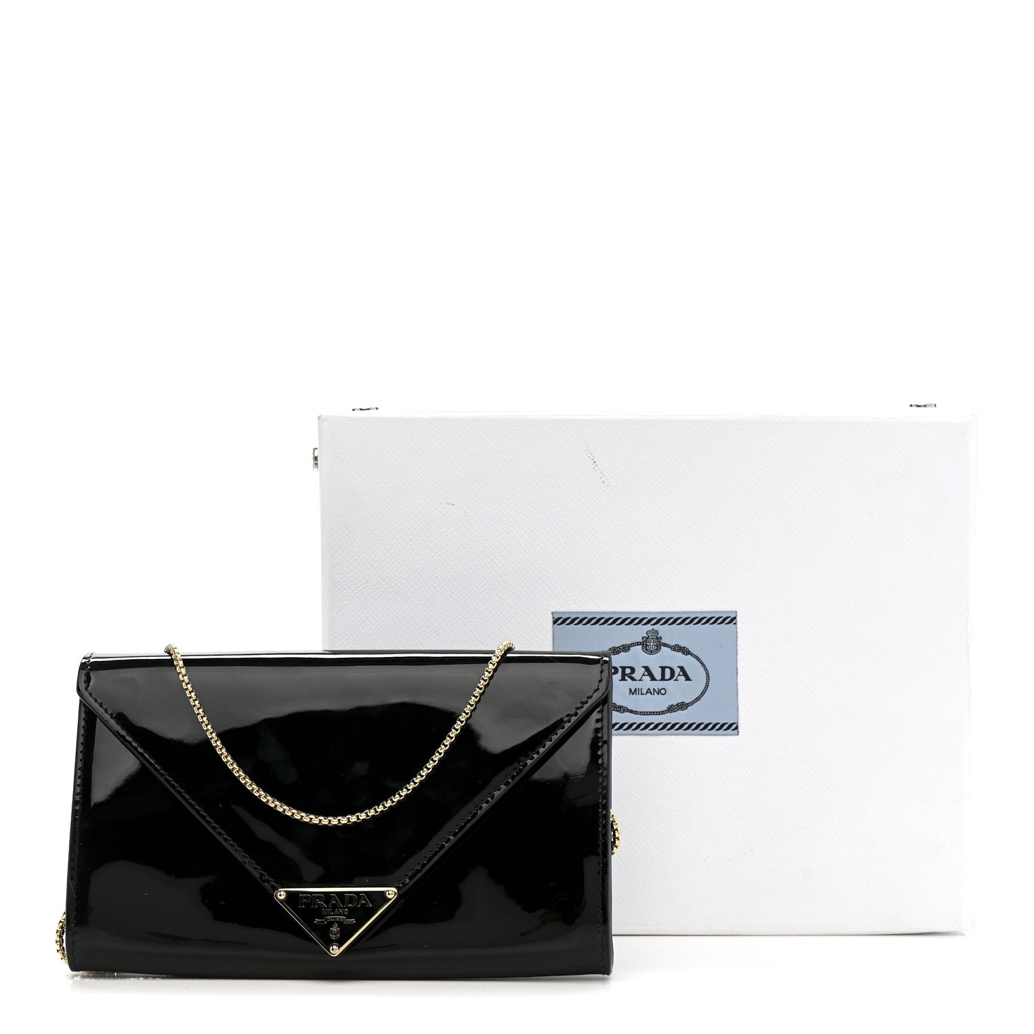 Prada Vernice Metal Triangle Logo Clutch Black 13 of 13