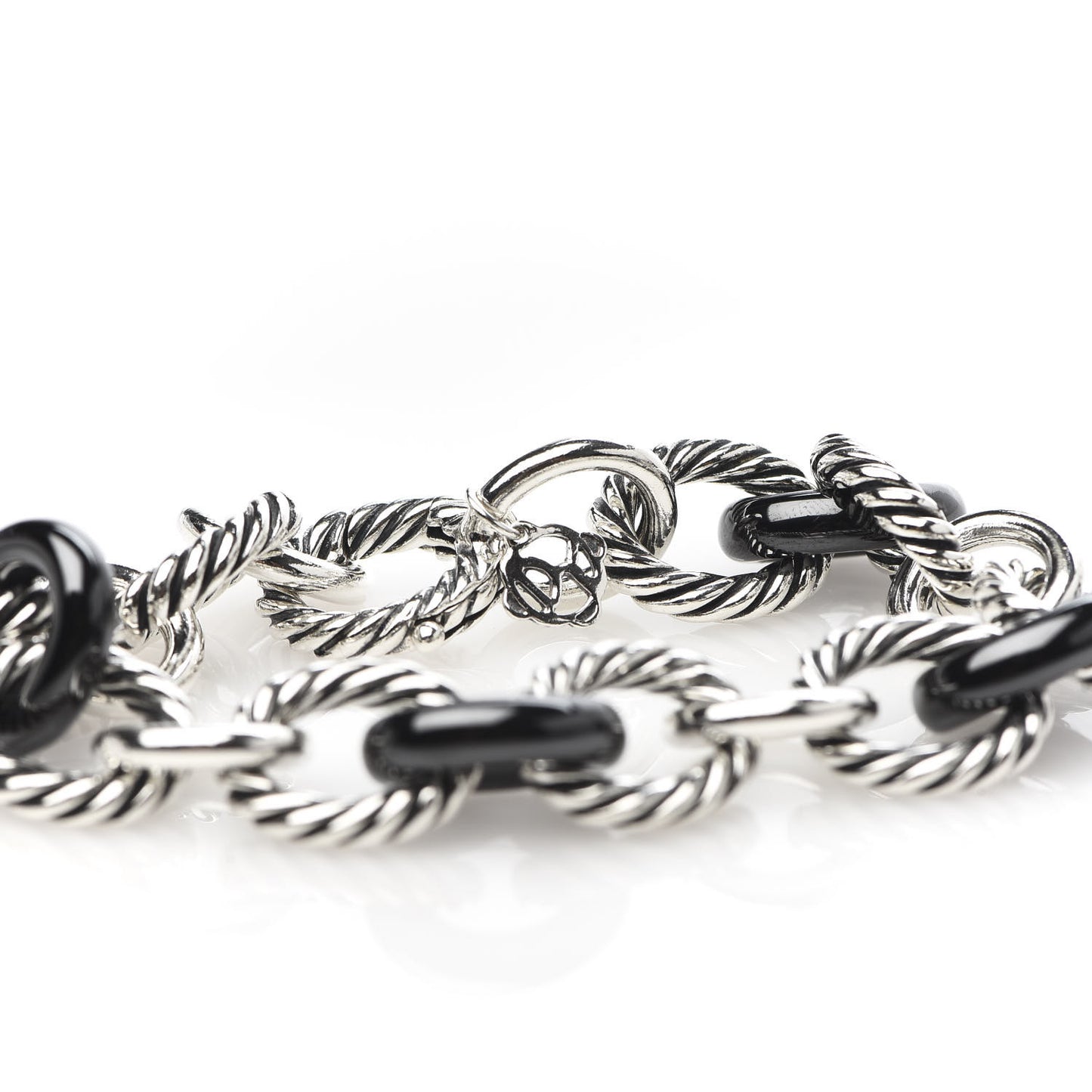 Sterling Silver Ceramic 13mm Large Oval Link Bracelet Black