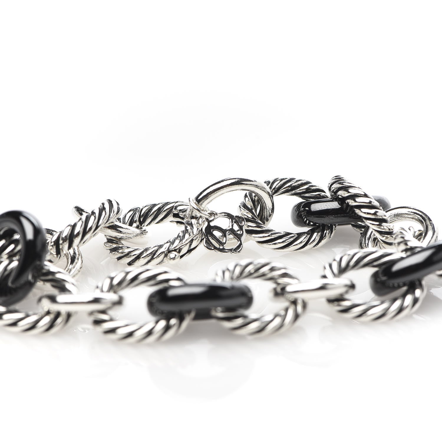 David Yurman Sterling Silver Ceramic 13mm Large Oval Link Bracelet Black 4 of 4