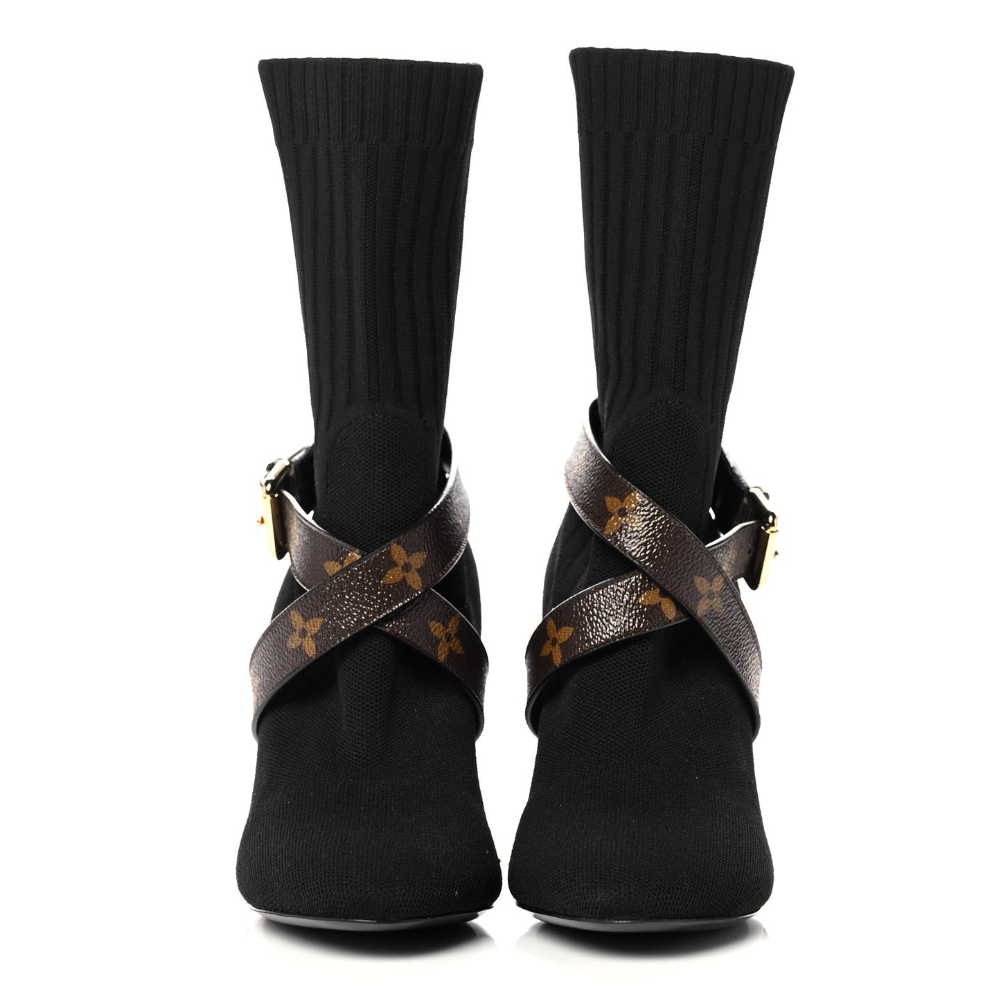 Monogram Stretch Fabric Silhouette Ankle Boots 36 Black