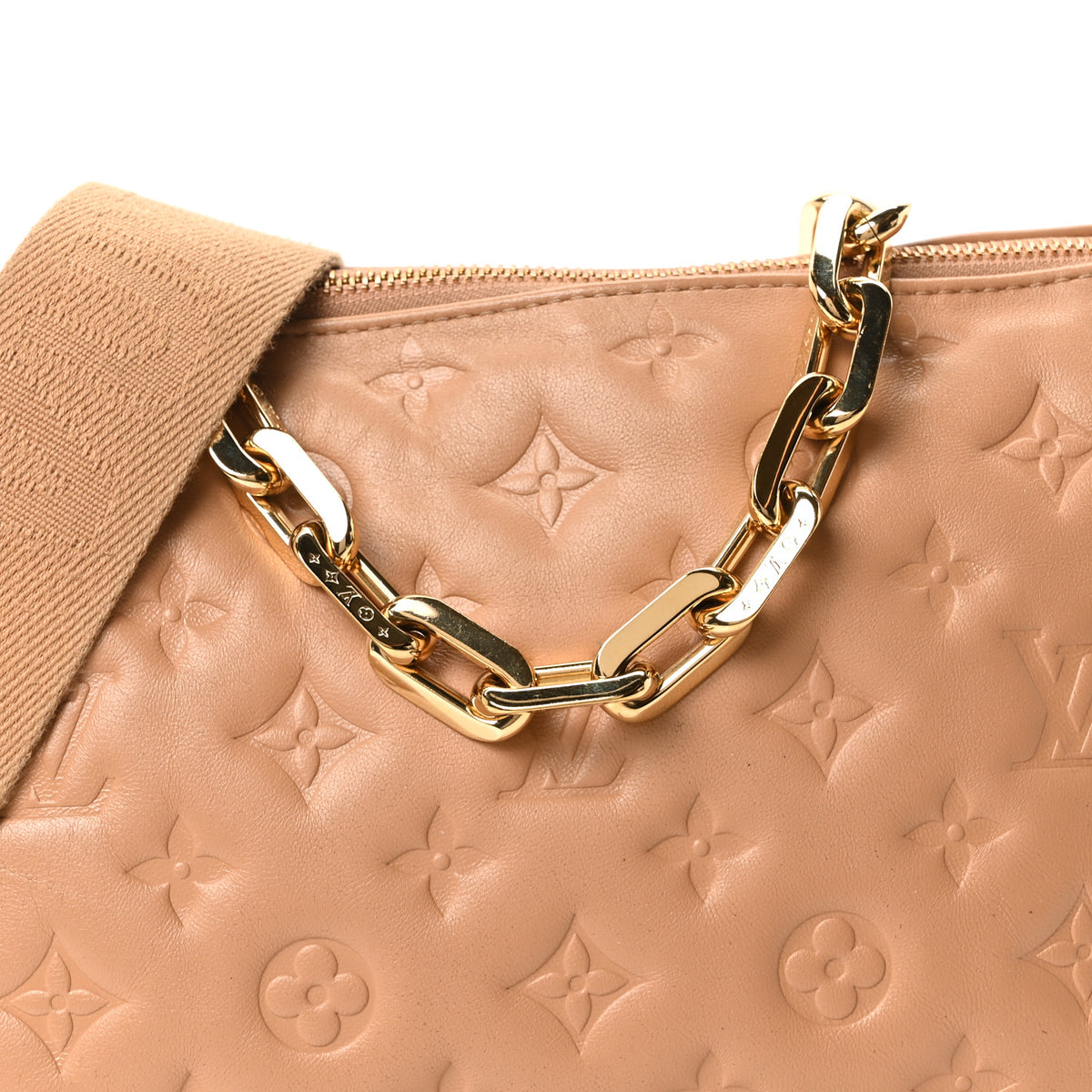 Lambskin Embossed Monogram Coussin PM Camel