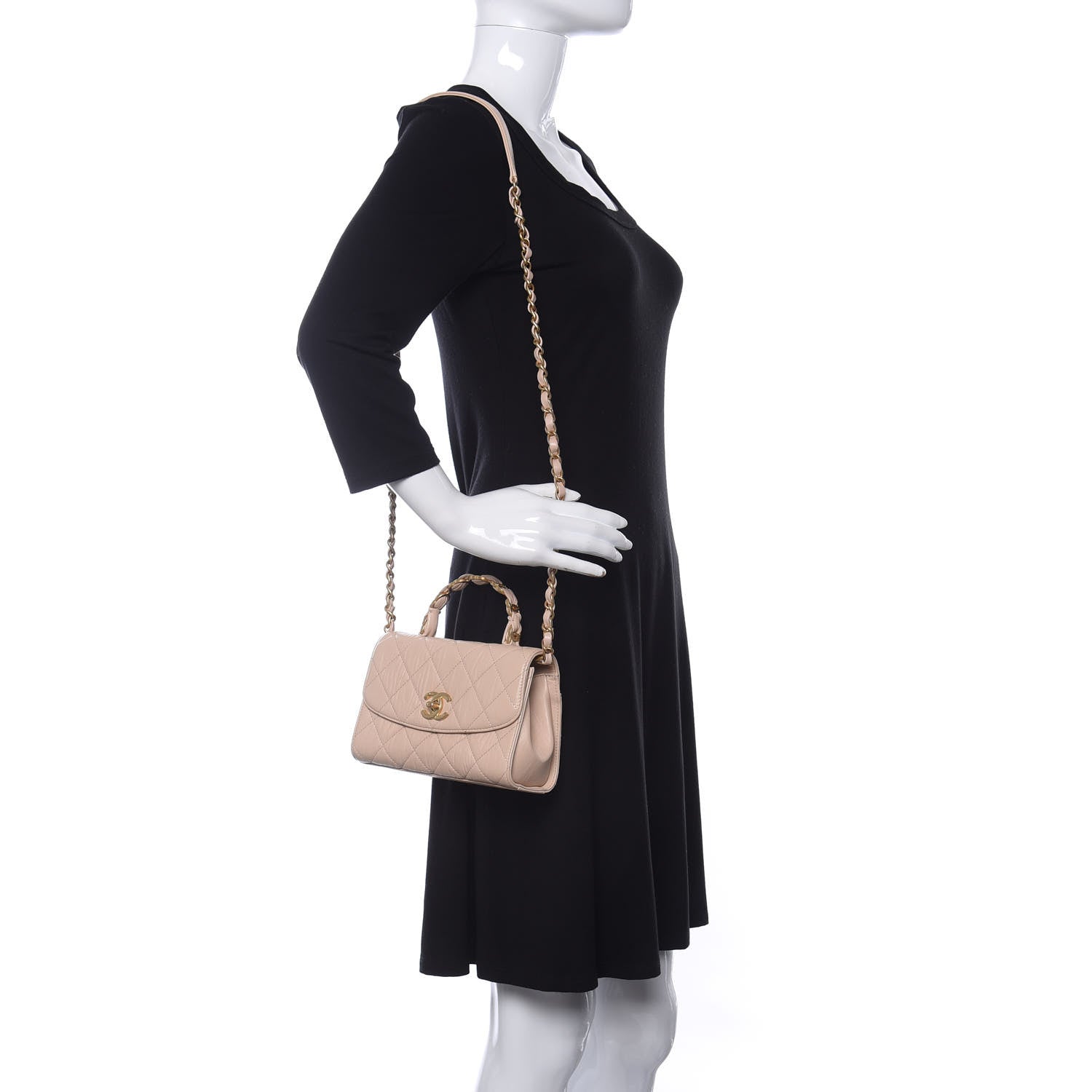 Chanel Crumpled Lambskin Quilted Mini CC Links Top Handle Flap Beige 2 of 10