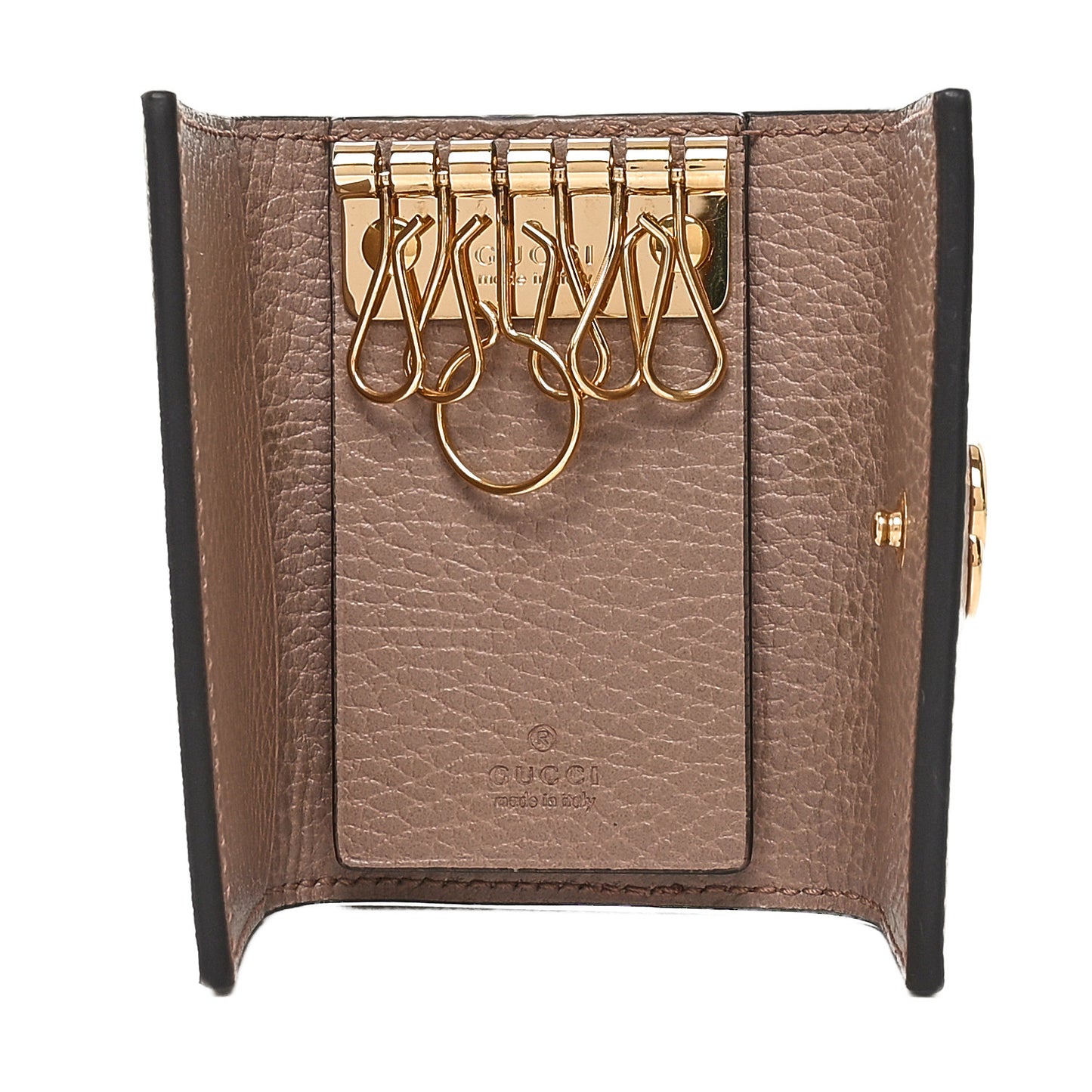 Dollar Calfskin GG Supreme Monogram GG Marmont 6 Key Holder Case Porcelain Rose Beige Ebony