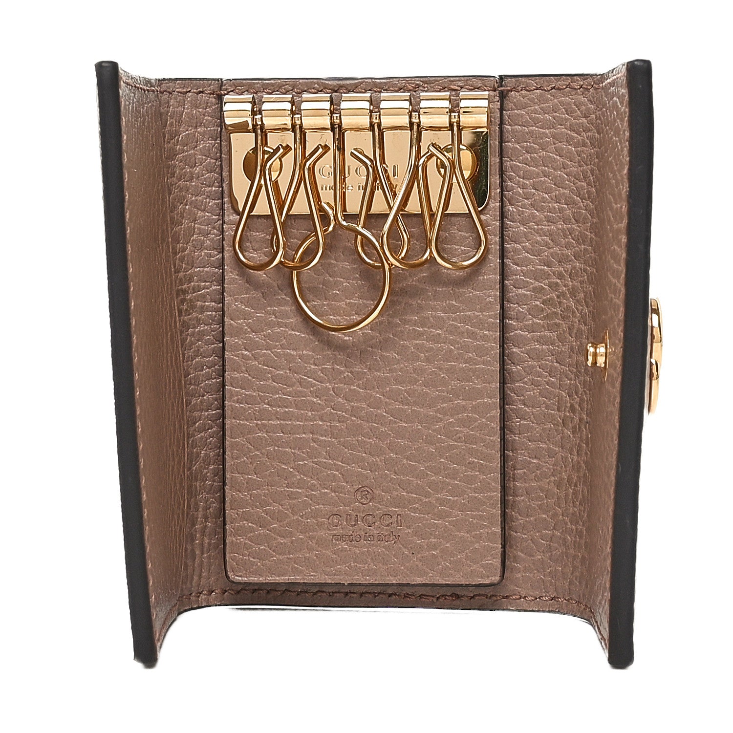 Gucci Dollar Calfskin GG Supreme Monogram GG Marmont 6 Key Holder Case Porcelain Rose Beige Ebony 5 of 7