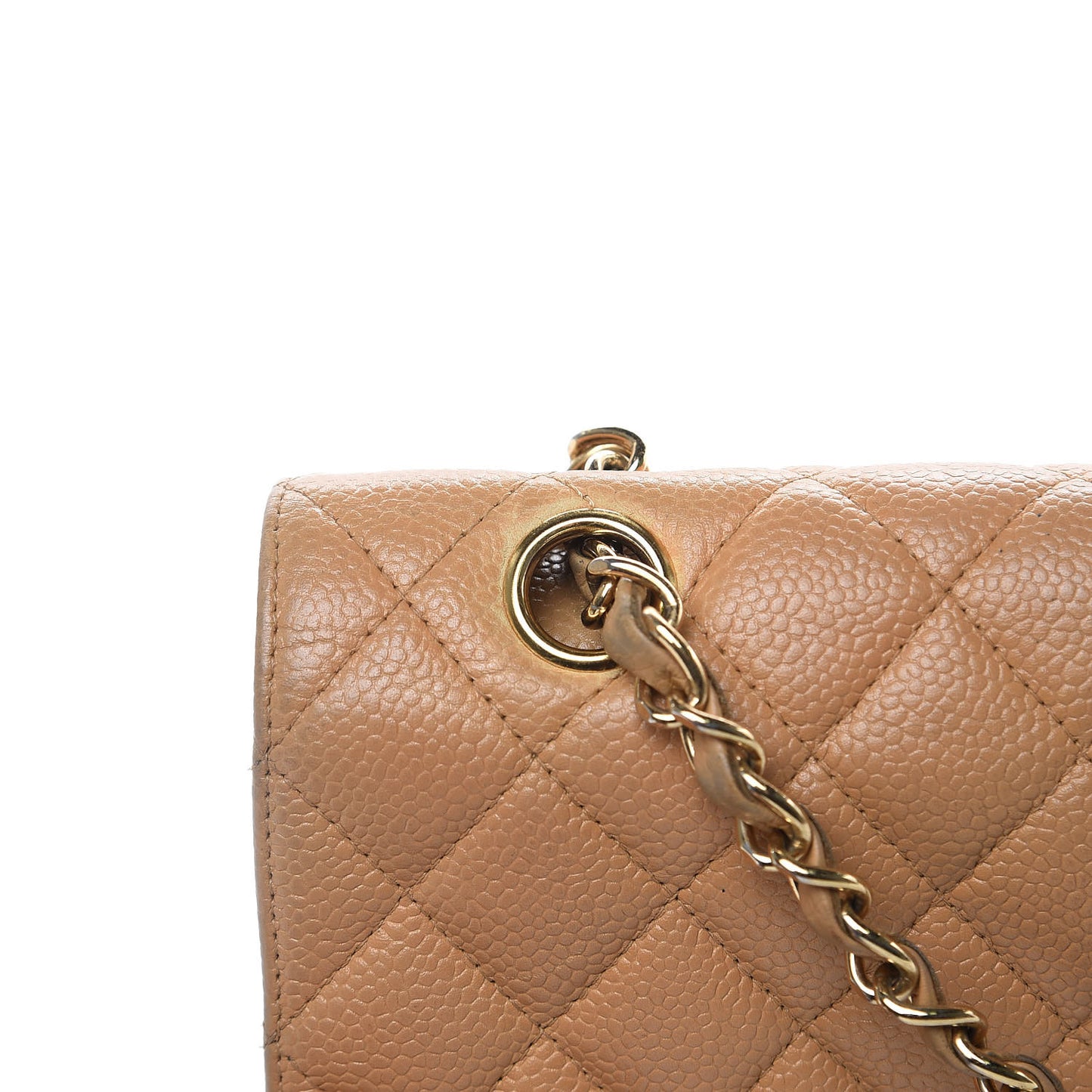Caviar Quilted Medium Double Flap Beige