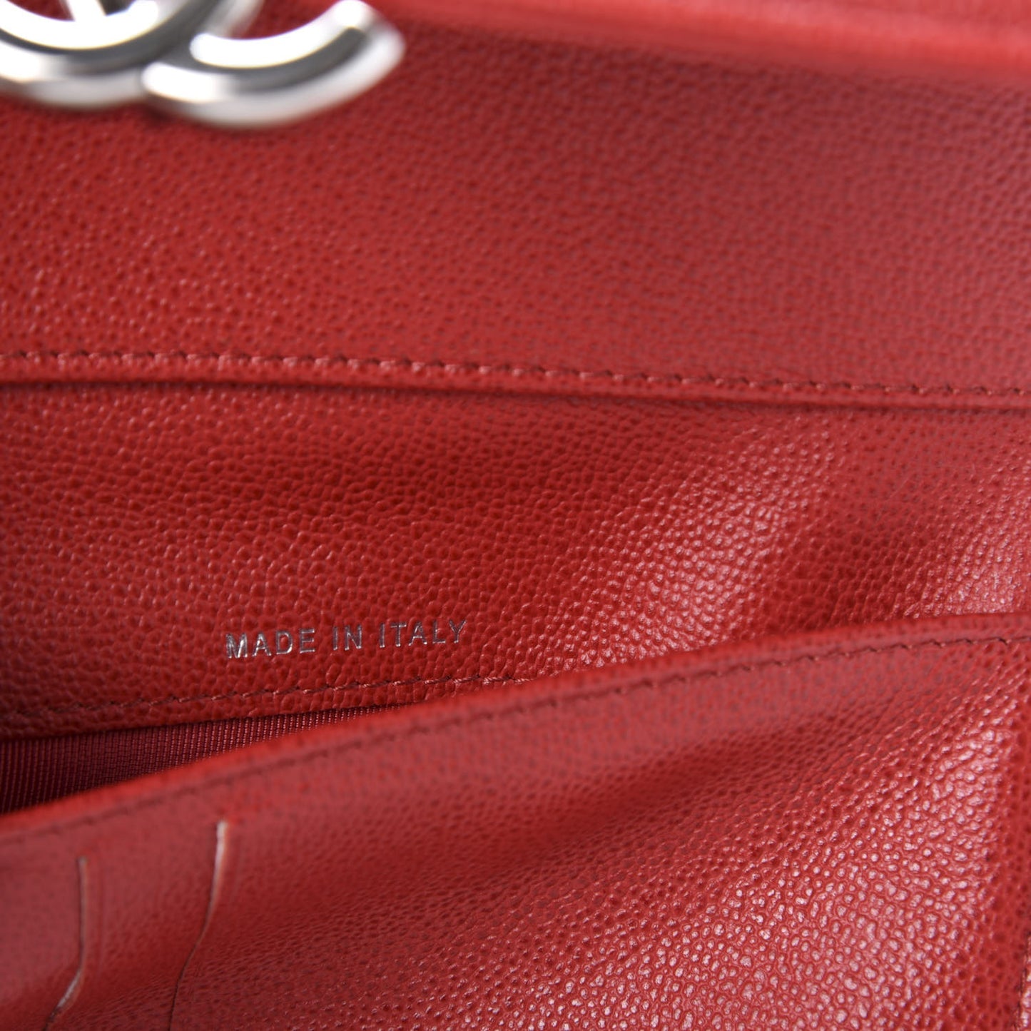 Grained Calfskin Quilted CC Box Flap Wallet Red