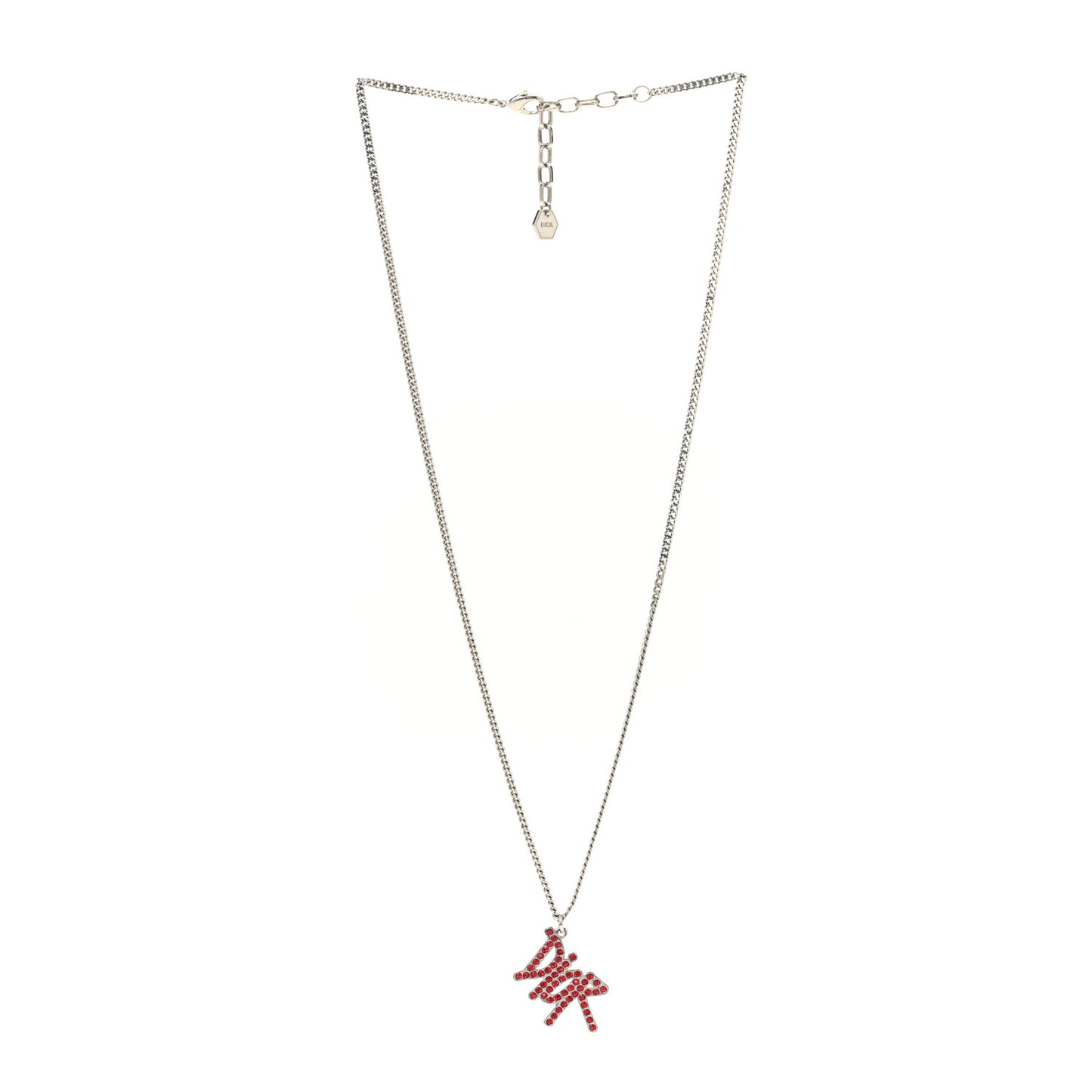 X SHAWN STUSSY Crystal Logo Pendant Necklace Red