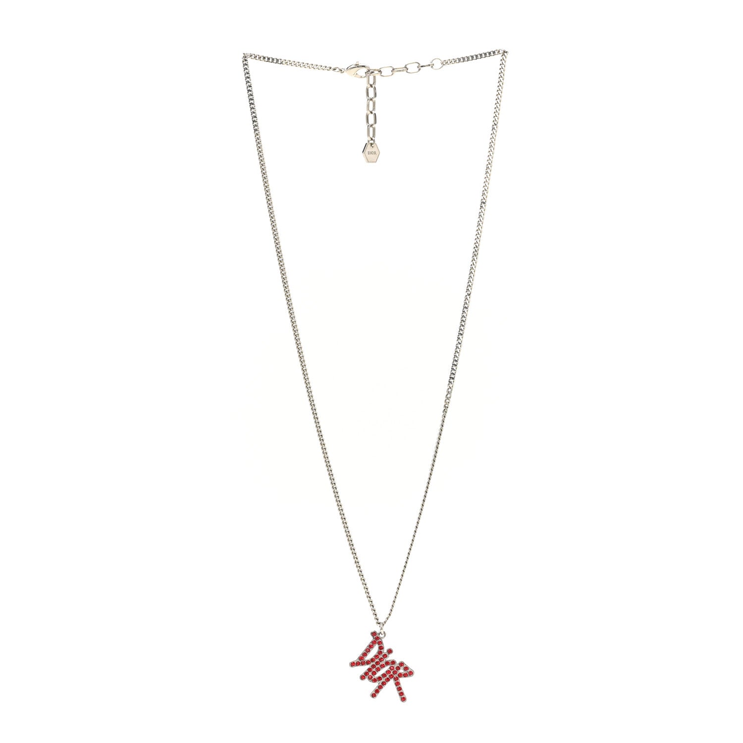 Christian Dior X SHAWN STUSSY Crystal Logo Pendant Necklace Red 3 of 6