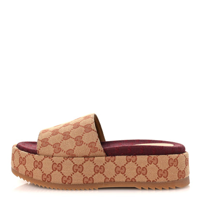 Gucci Canvas GG Monogram Angelina Platform Slide Sandals 38 Beige Ruggine 1 of 11