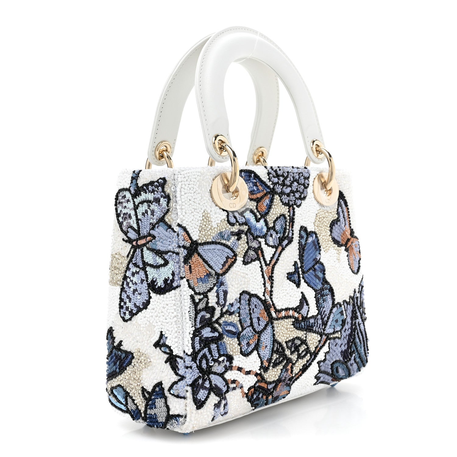 Christian Dior Calfskin Toile De Jouy Beaded Sequin Embroidered Small Mexico Lady Dior White Pastel Midnight Blue 3 of 9