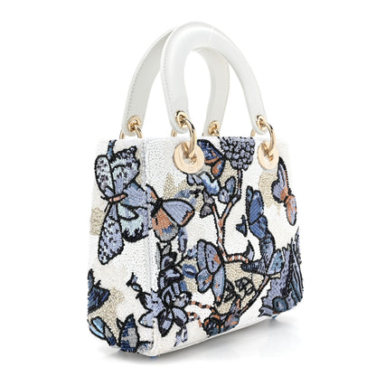 Christian Dior Calfskin Toile De Jouy Beaded Sequin Embroidered Small Mexico Lady Dior White Pastel Midnight Blue 3 of 9