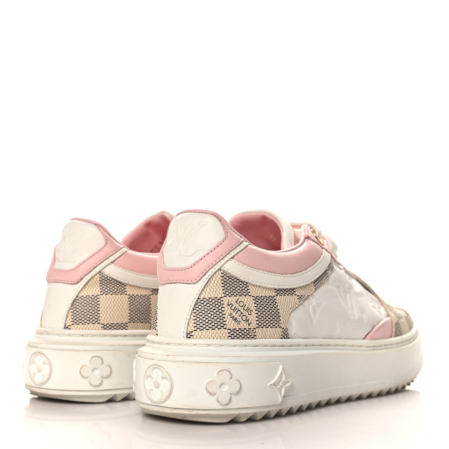 Monogram Embossed Calfskin Damier Azur Time Out Sneakers 36.5 Rose Clair Pink