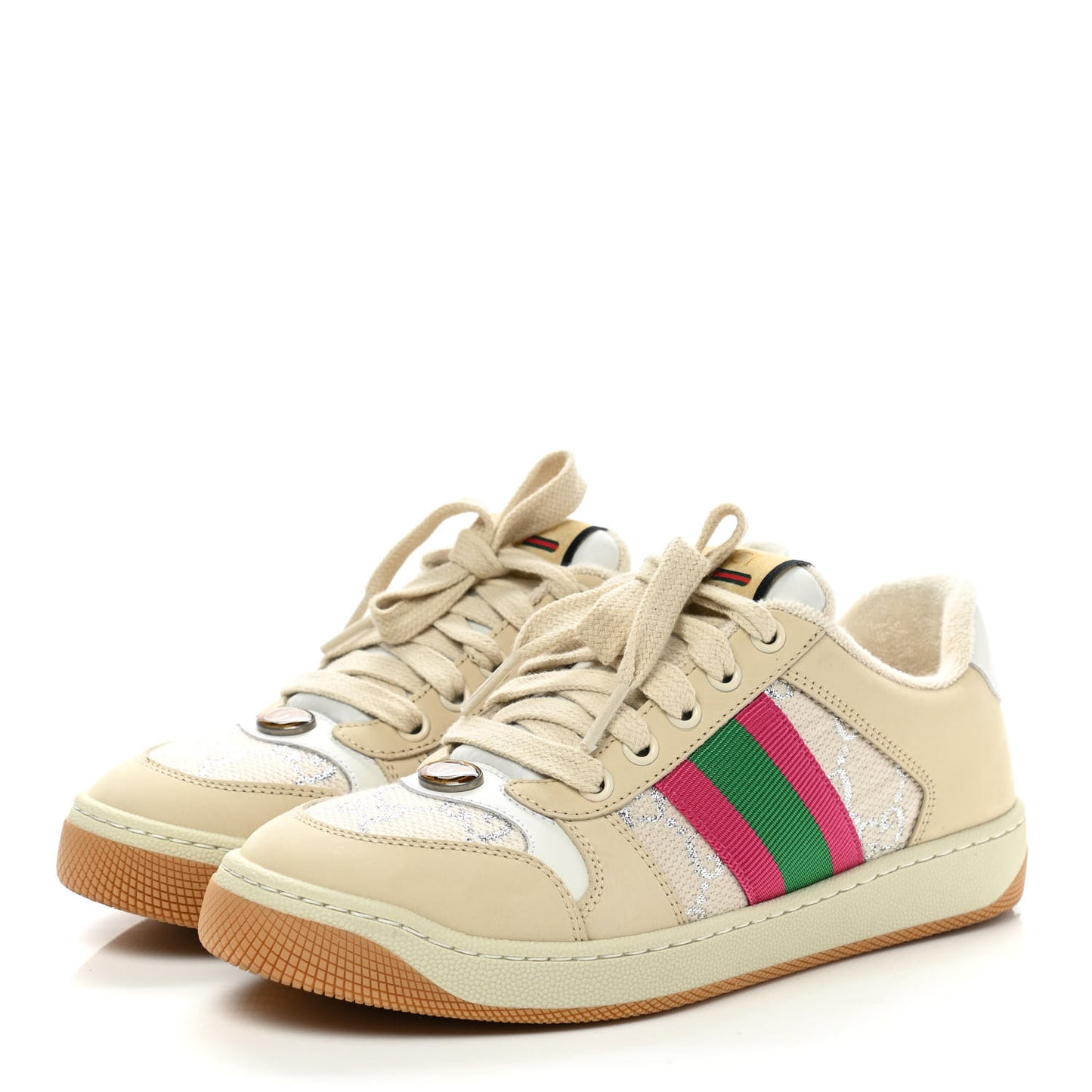 Lame GG Monogram Nubuck Web Screener Sneakers 35 Gardenia Silver Dusty Milk White