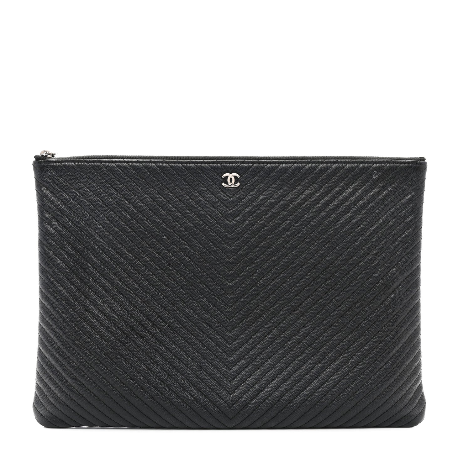 Caviar Chevron Quilted Large Cosmetic Case Black