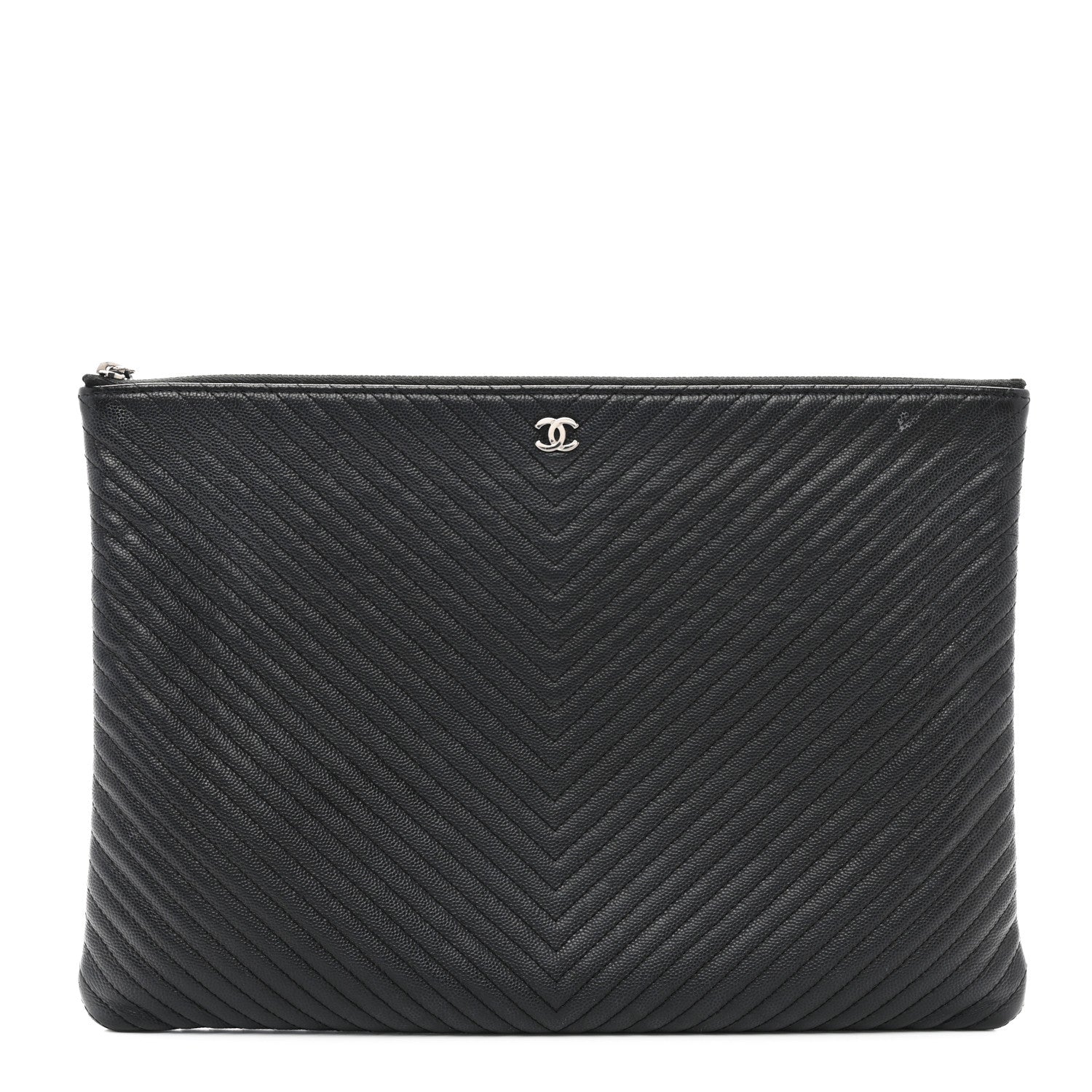 Chanel Caviar Chevron Quilted Large Cosmetic Case Black 1 of 9