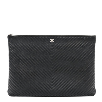 Chanel Caviar Chevron Quilted Large Cosmetic Case Black 1 of 9