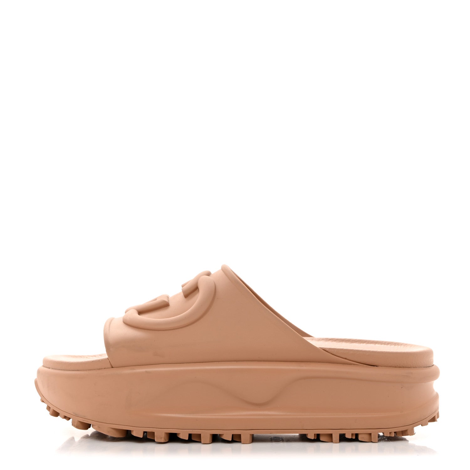 Gucci Soft Rubber Womens Interlocking G Platform 42mm Slide Sandals 38 Vintage Camel 1 of 10