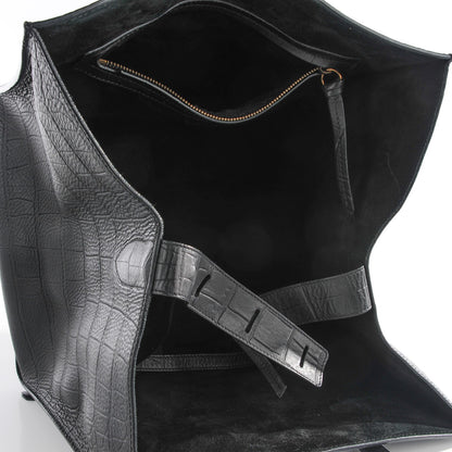 Celine Crocodile Embossed Calfskin Medium Phantom Luggage Black 5 of 8