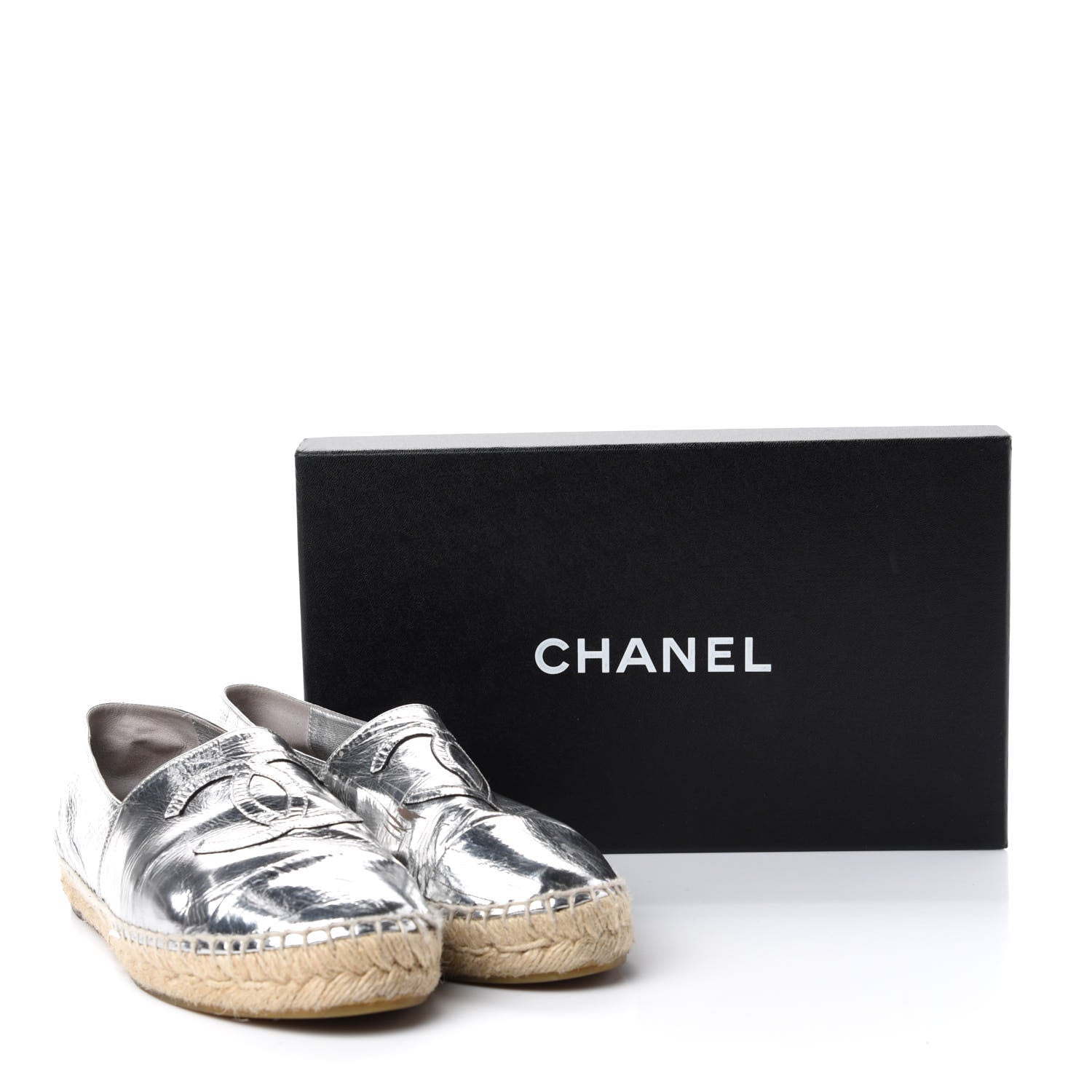 Chanel Laminated Goatskin CC Espadrilles 39 Silver 12 of 12