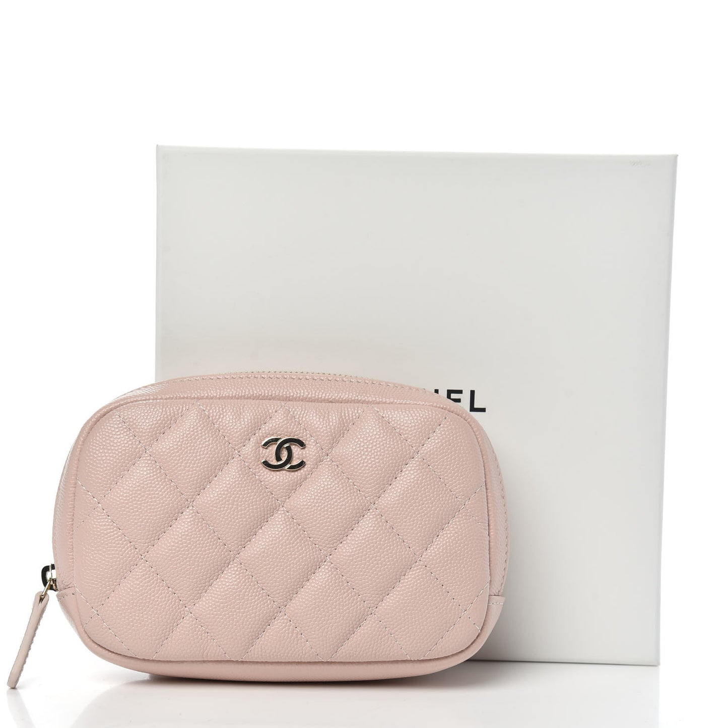 Caviar Quilted Small Curvy Pouch Cosmetic Case Light Pink