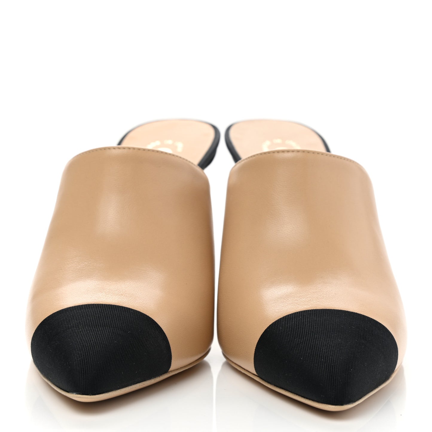 Lambskin Grosgrain Cap Toe Pearl Mule 37.5 Beige Black