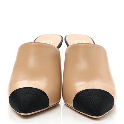 Chanel Lambskin Grosgrain Cap Toe Pearl Mule 37.5 Beige Black 2 of 9