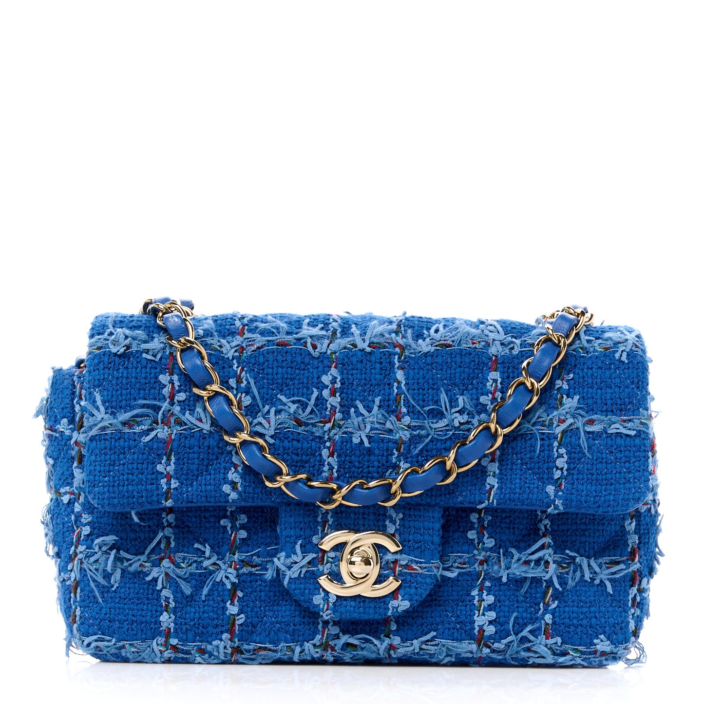 Tweed Quilted Mini Rectangular Flap Blue Multicolor