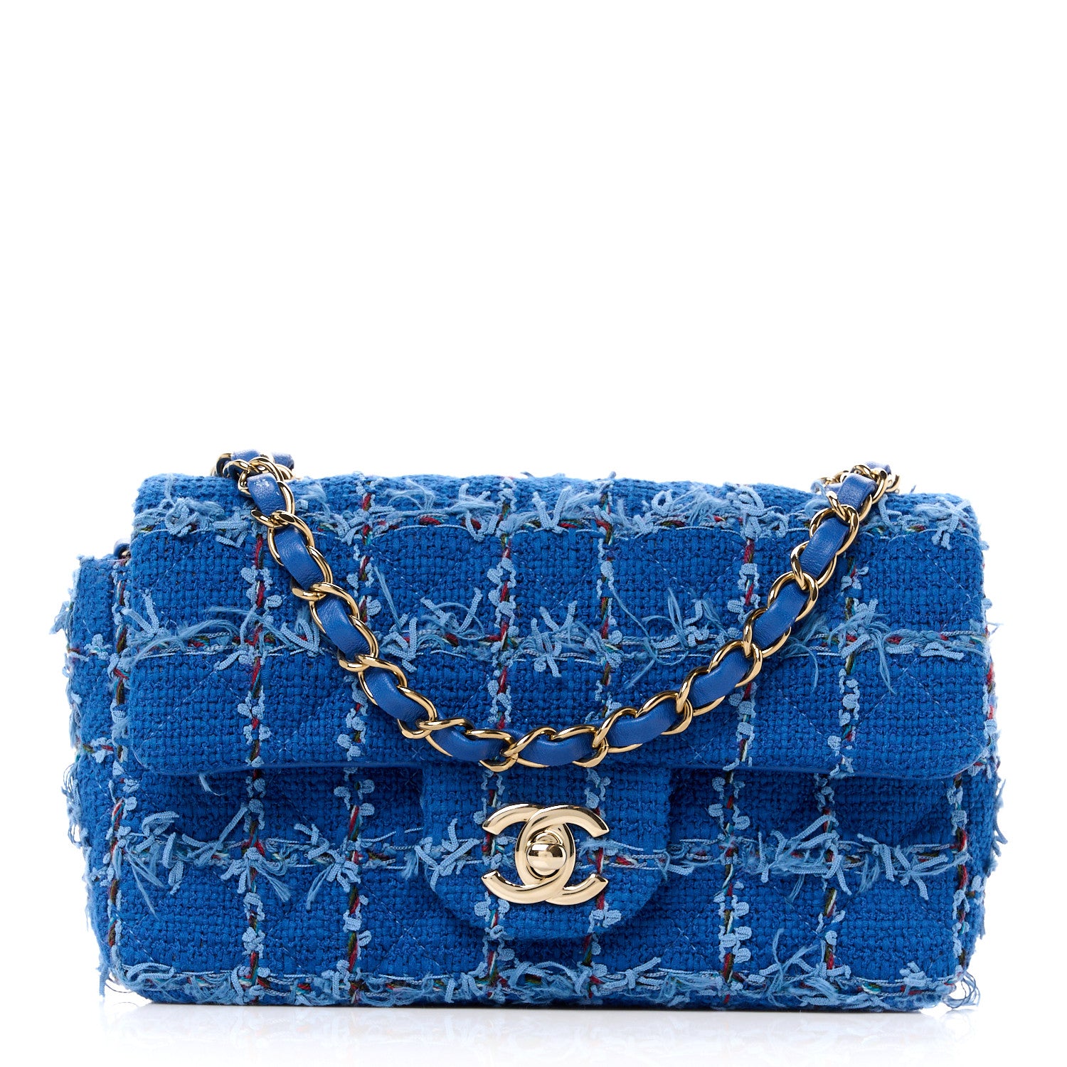 Chanel Tweed Quilted Mini Rectangular Flap Blue Multicolor 1 of 12