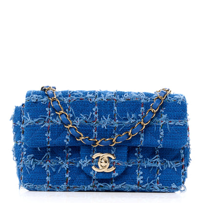 Chanel Tweed Quilted Mini Rectangular Flap Blue Multicolor 1 of 12