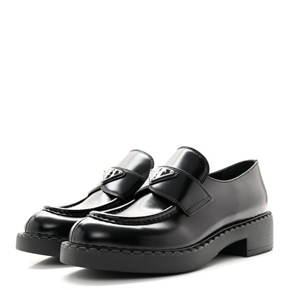 Prada Spazzolato Metal Triangle Logo 50mm Loafers 40 Black 3 of 10