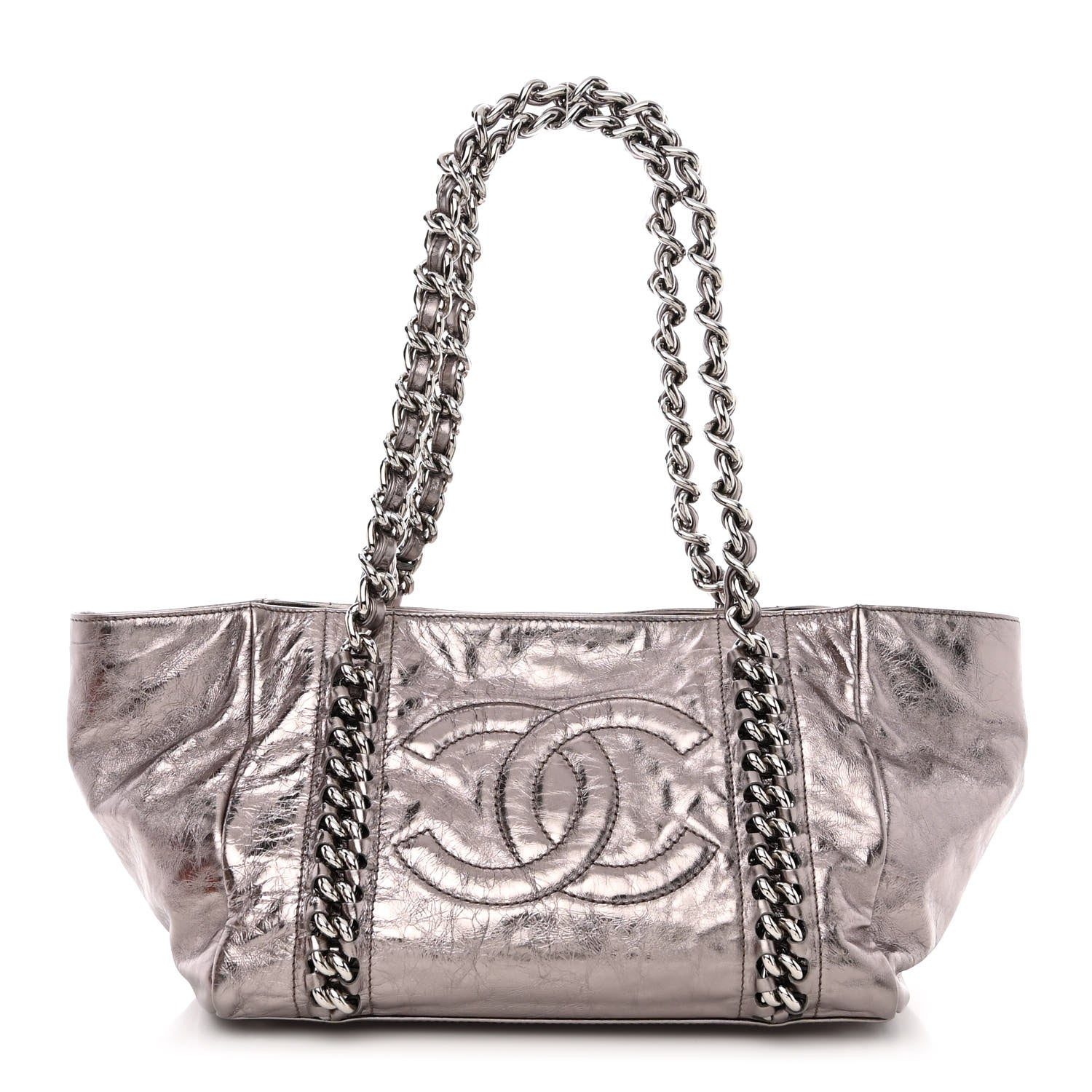 Chanel Metallic Cracked Calfskin Modern Chain Tote Dark Silver 1 of 10