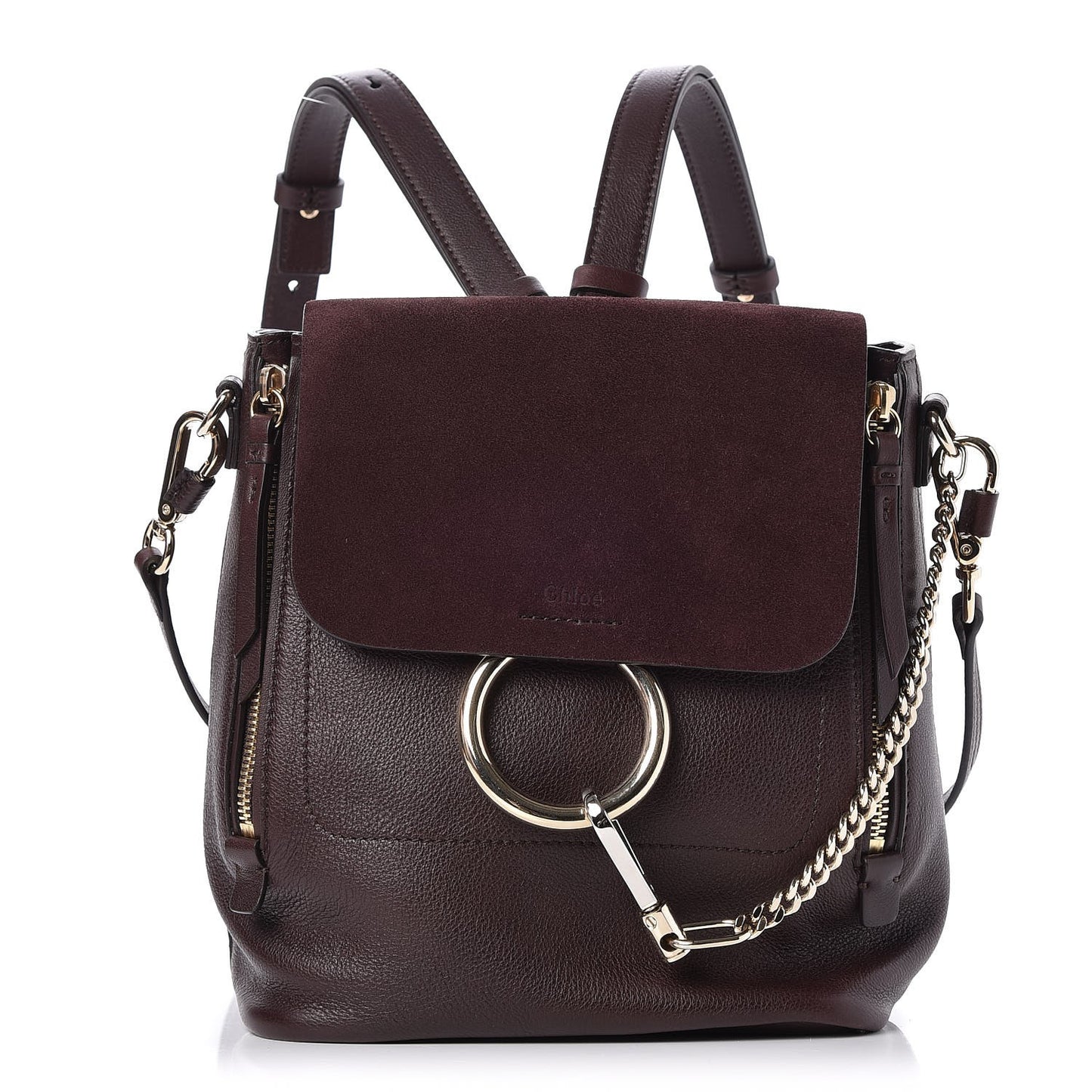 Suede Calfskin Small Faye Backpack Carbon Brown