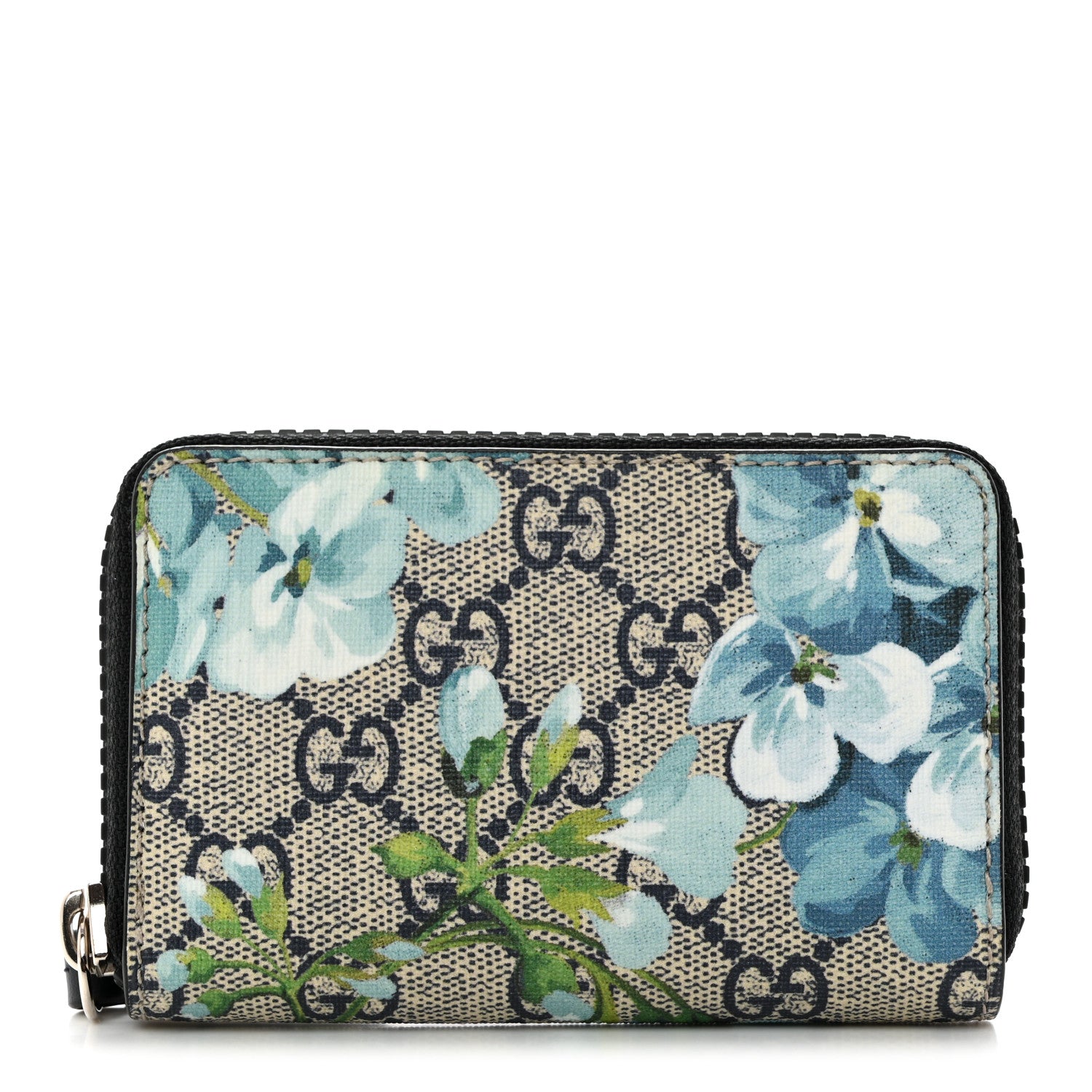 Gucci GG Supreme Monogram Blooms Zip Around Card Case Wallet Beige Blue Navy 1 of 7