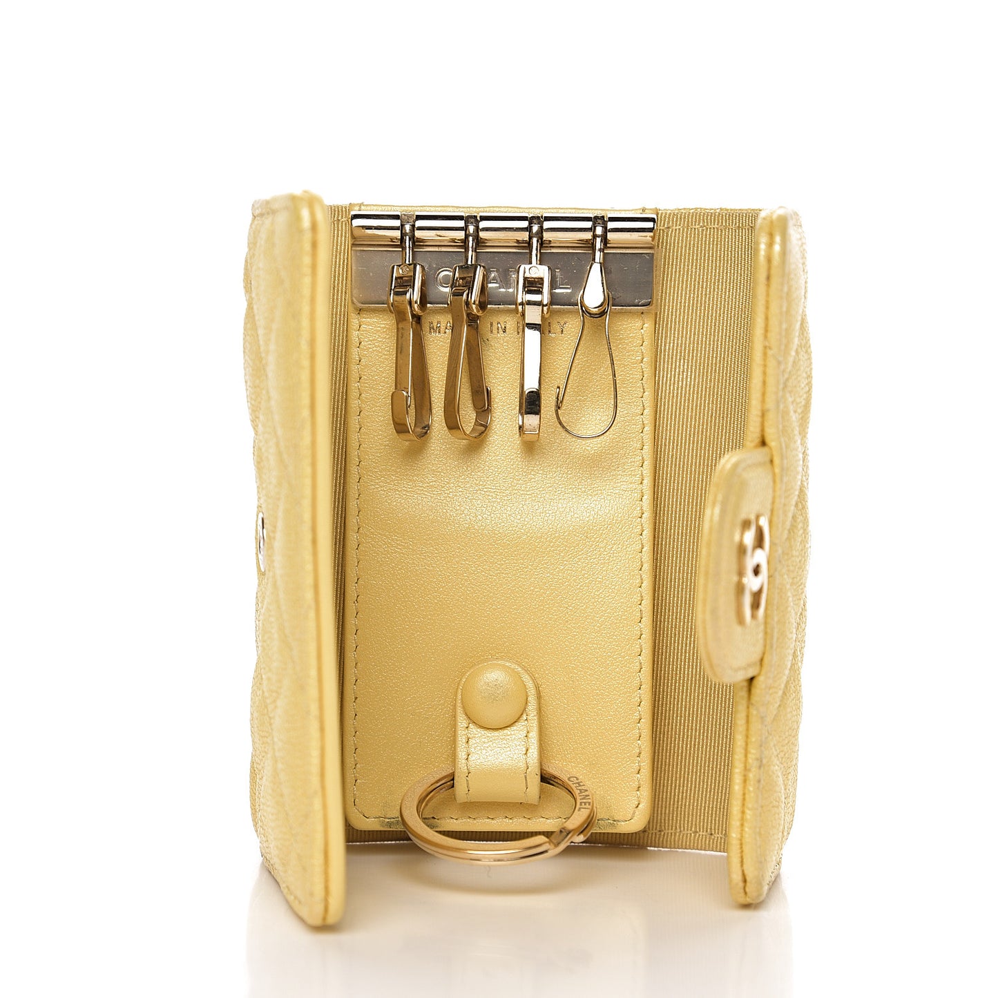 Iridescent Caviar Quilted Classic 4 Key Holder Wallet Yellow