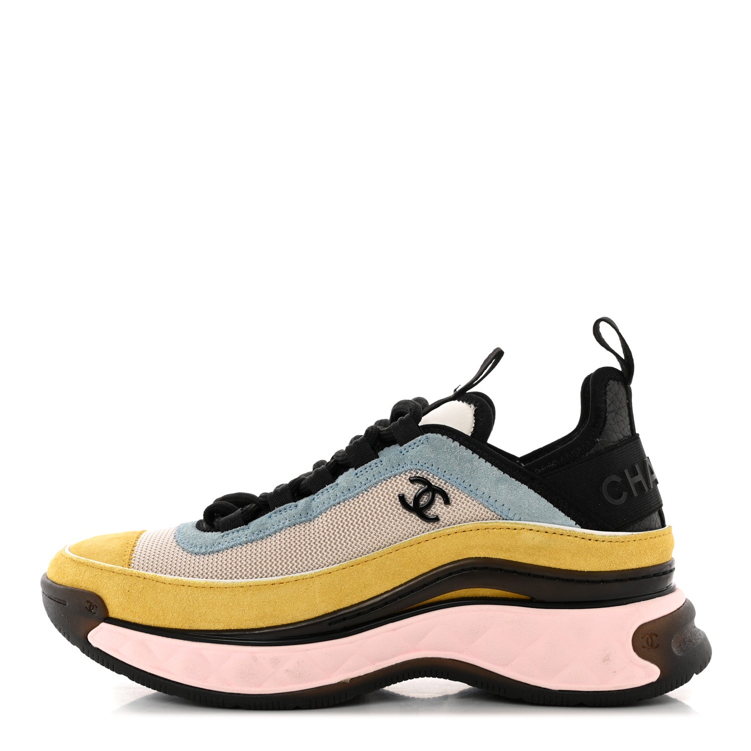 Chanel Suede Calfskin Mixed Fibers CC Sneakers 36 Beige Yellow Light Blue 1 of 11