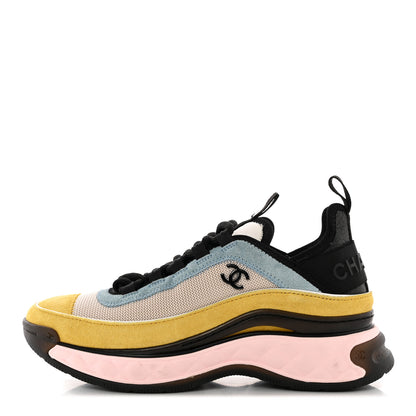 Chanel Suede Calfskin Mixed Fibers CC Sneakers 36 Beige Yellow Light Blue 1 of 11